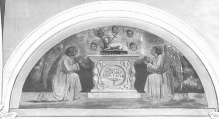Agnus Dei tra angeli (dipinto) di Grinzano Antonio (primo quarto sec. XX)
