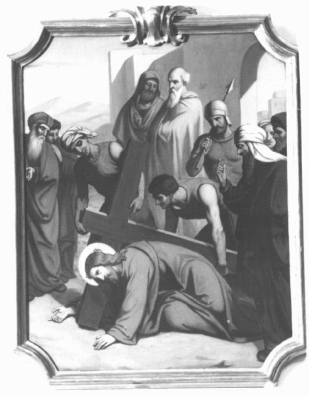 stazione III: Gesù cade sotto la croce la prima volta (dipinto) - ambito veneto (sec. XIX)