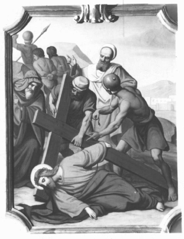 stazione IX: Gesù cade sotto la croce la terza volta (dipinto) - ambito veneto (sec. XIX)