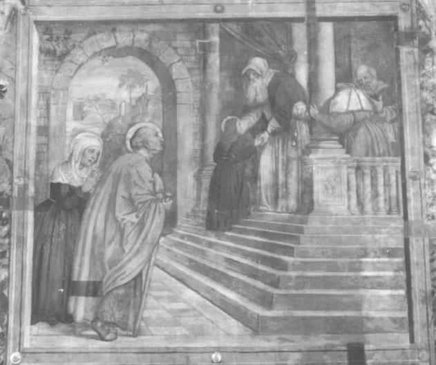 presentazione di Maria Vergine al tempio (dipinto) di Tessari Girolamo detto Girolamo Dal Santo (sec. XVI)