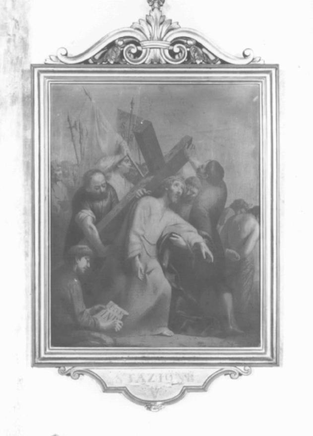 stazione V: Gesù aiutato dal Cireneo a portare la croce (dipinto) - ambito padovano (inizio sec. XX)