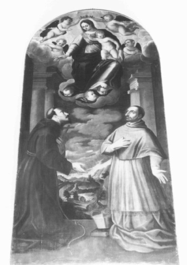 Madonna con i santi Francesco e Carlo Borromeo (dipinto) di Damini Pietro (attribuito) - ambito veneto (sec. XVII)