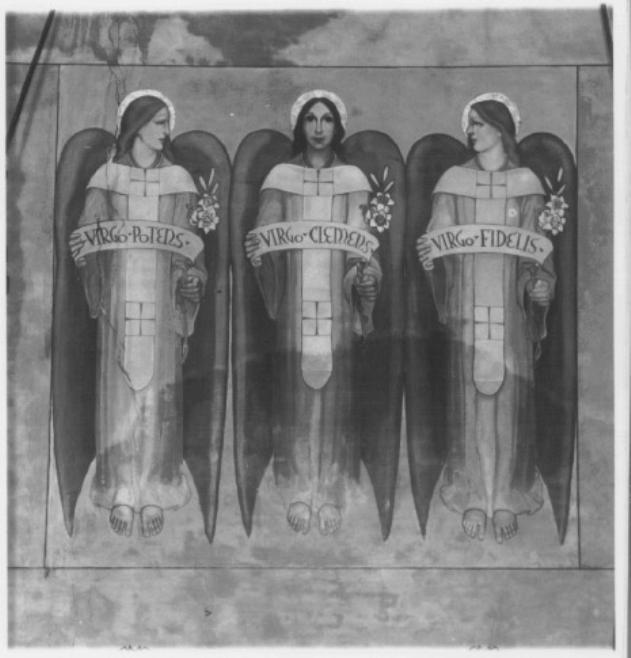 angeli reggicartiglio (dipinto) di Fasal Antonio Sebastiano (sec. XX)