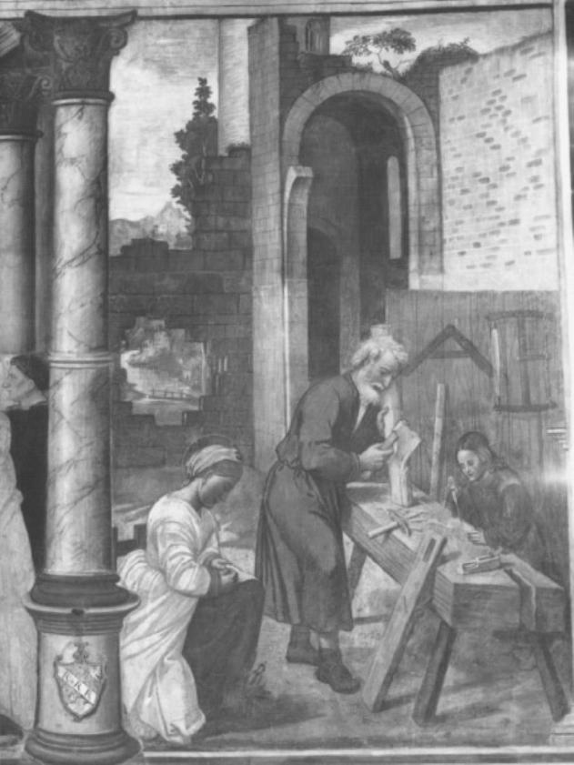 Sacra famiglia/ paesaggio (dipinto) di Tessari Girolamo detto Girolamo Dal Santo (e aiuti) - ambito padovano (sec. XVI)