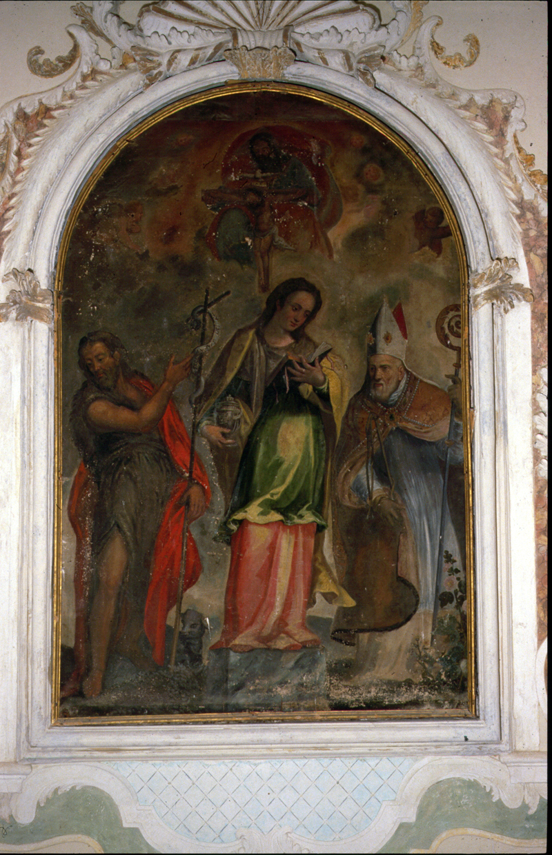 Trinità, Santa Maria Maddalena tra San Giovanni Battista e Sant'Ambrogio (dipinto) di Toeput Ludovico Detto Pozzoserrato (attribuito) - ambito veneto (fine sec. XVI)