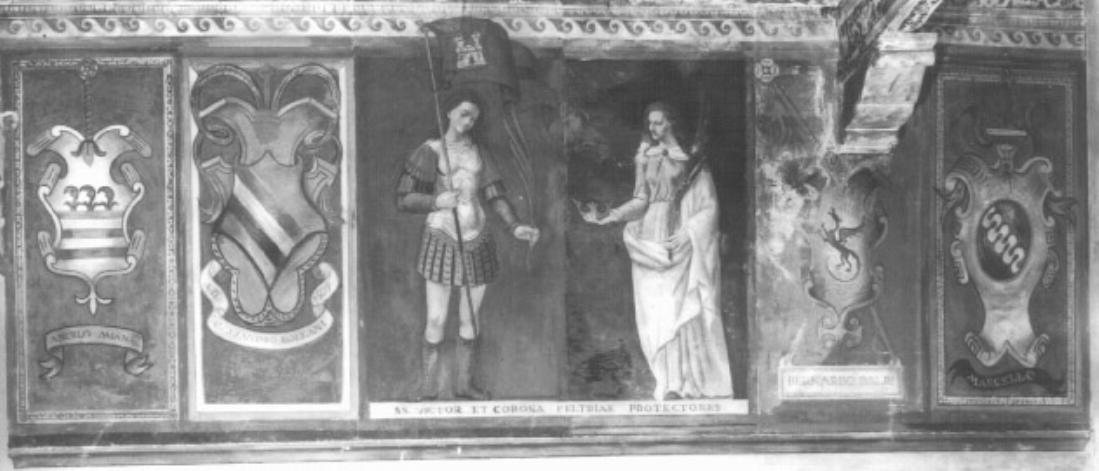 San Vittore; Santa Corona; quattro stemmi (dipinto) - ambito veneto (secc. XV/ XVI)
