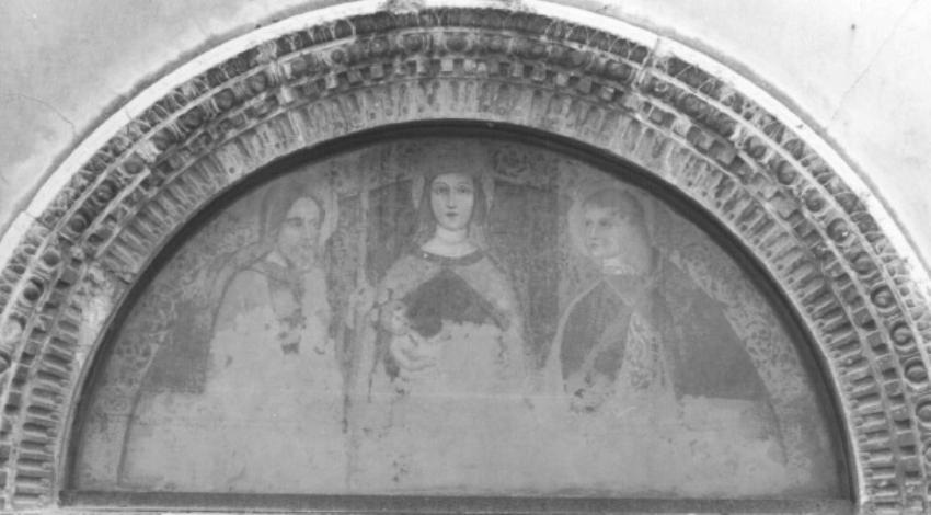 Madonna con Bambino; santo Giacomo Maggiore e santo Martire (dipinto, frammento) - ambito bellunese (primo quarto sec. XVI)
