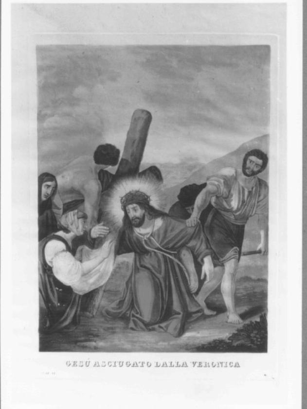 stazione VI: Gesù asciugato dalla Veronica (stampa colorata a mano) - ambito veneto (primo quarto sec. XIX)