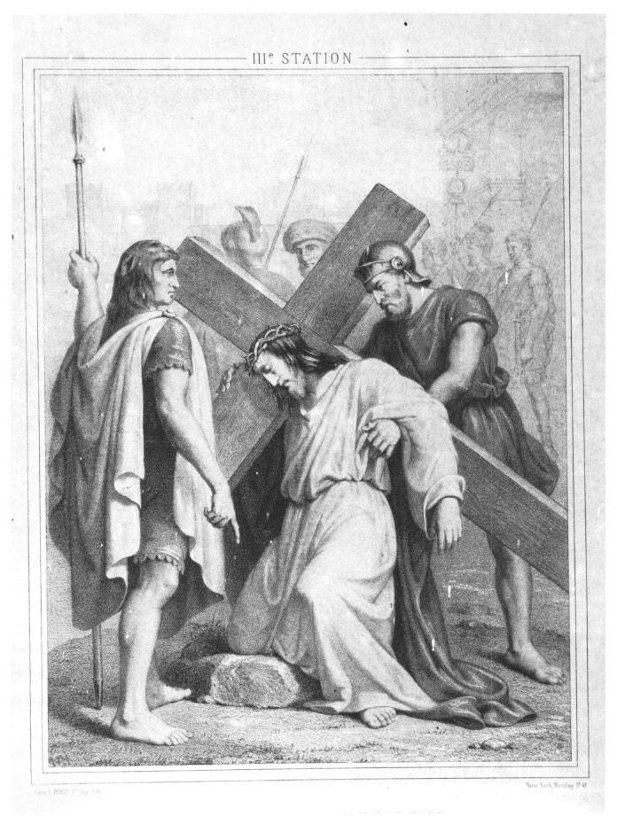 Stazione III: Gesù cade sotto la croce la prima volta (stampa) - ambito veneto (sec. XIX)