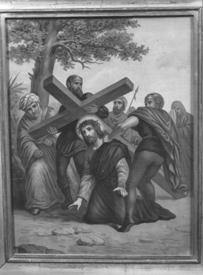 stazione VII: Gesù cade sotto la croce la seconda volta (stampa a colori) - ambito veneto (sec. XX)