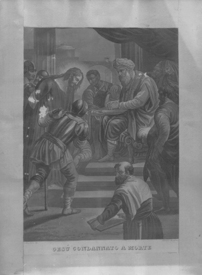stazione I: Gesù condannato a morte (stampa a colori) - ambito veneto (prima metà sec. XIX)