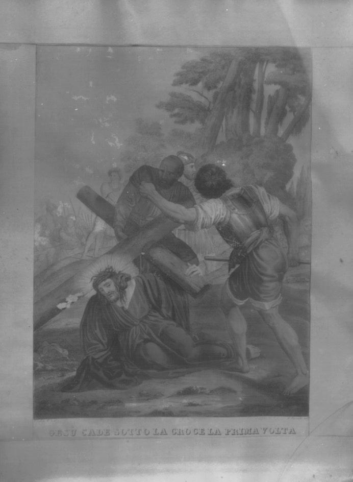 stazione III: Gesù cade sotto la croce la prima volta (stampa a colori) - ambito veneto (prima metà sec. XIX)