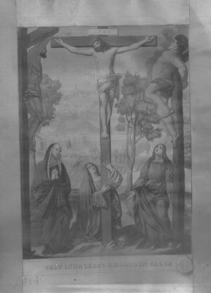 stazione XII: Gesù innalzato e morto in croce (stampa a colori) - ambito veneto (prima metà sec. XIX)