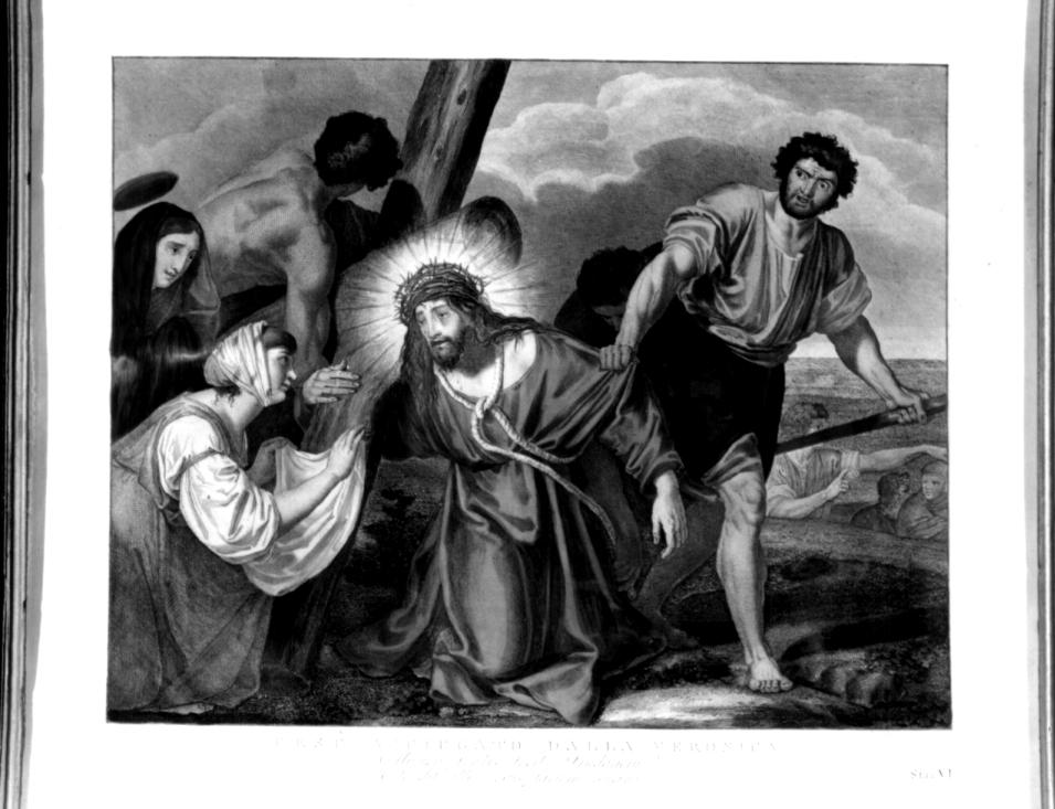 stazione VI: Gesù asciugato dalla Veronica (stampa a colori) - ambito veneto (sec. XIX)