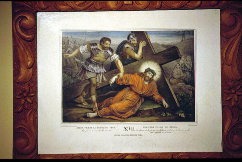 stazione VII: Gesù cade sotto la croce la seconda volta (stampa a colori) - ambito veneto (sec. XIX)