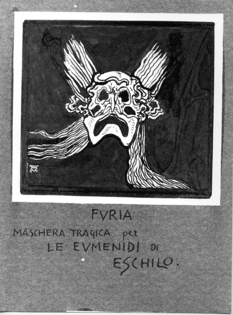 Le Maschere tragiche: Furia, maschera teatrale (disegno) di Martini Alberto (sec. XX)