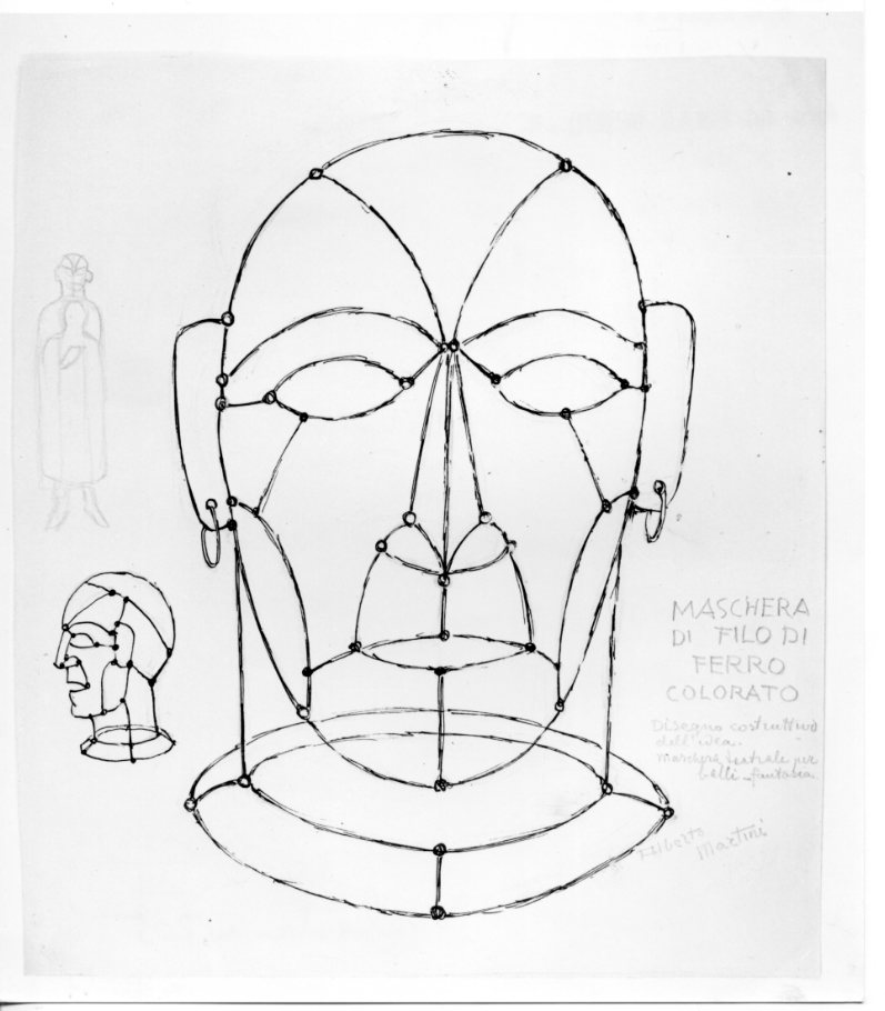 maschera teatrale (disegno) di Martini Alberto (sec. XX)
