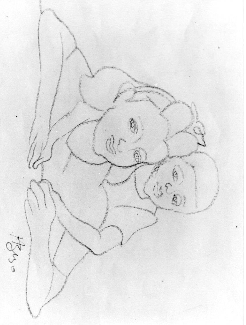 donna e bambino (disegno) di Buso Armando (sec. XX)