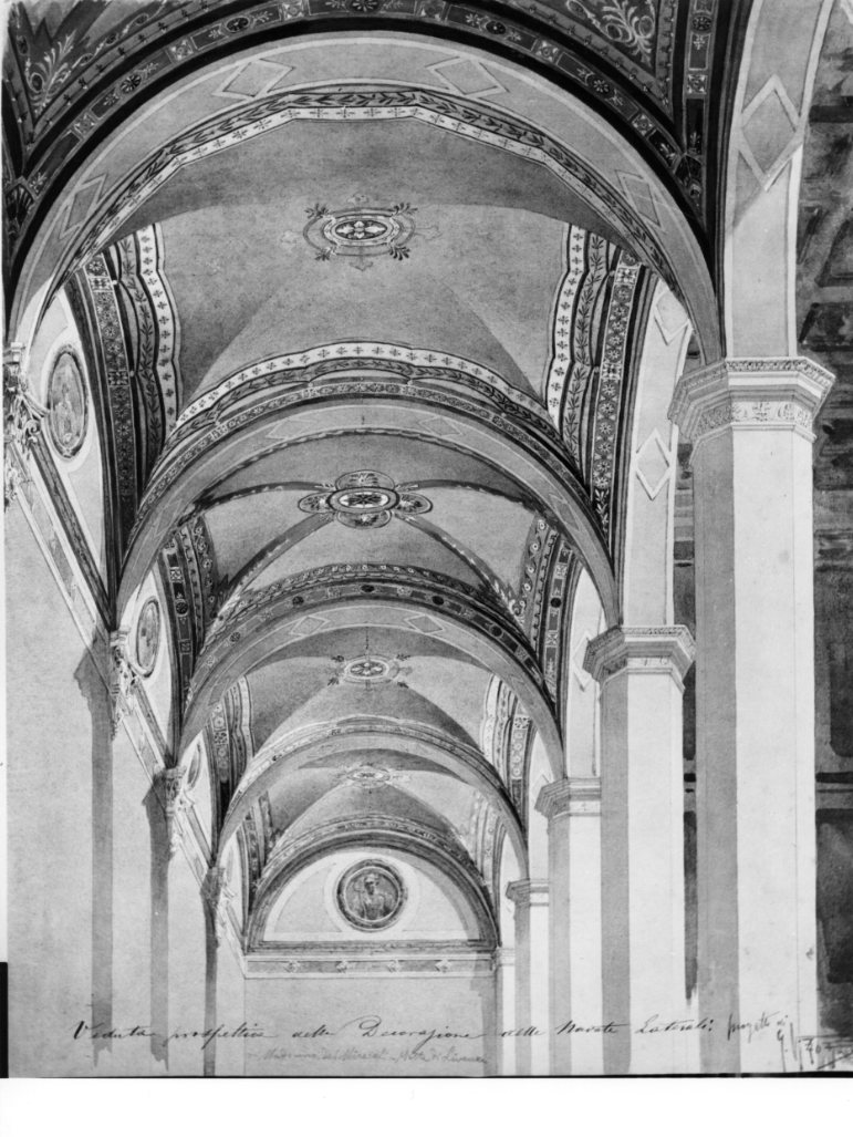 studio prospettico per la decorazione delle navate di S. Maria dei Miracoli a Motta di Livenza (disegno) di Vizzotto Alberti Giuseppe (sec. XIX)