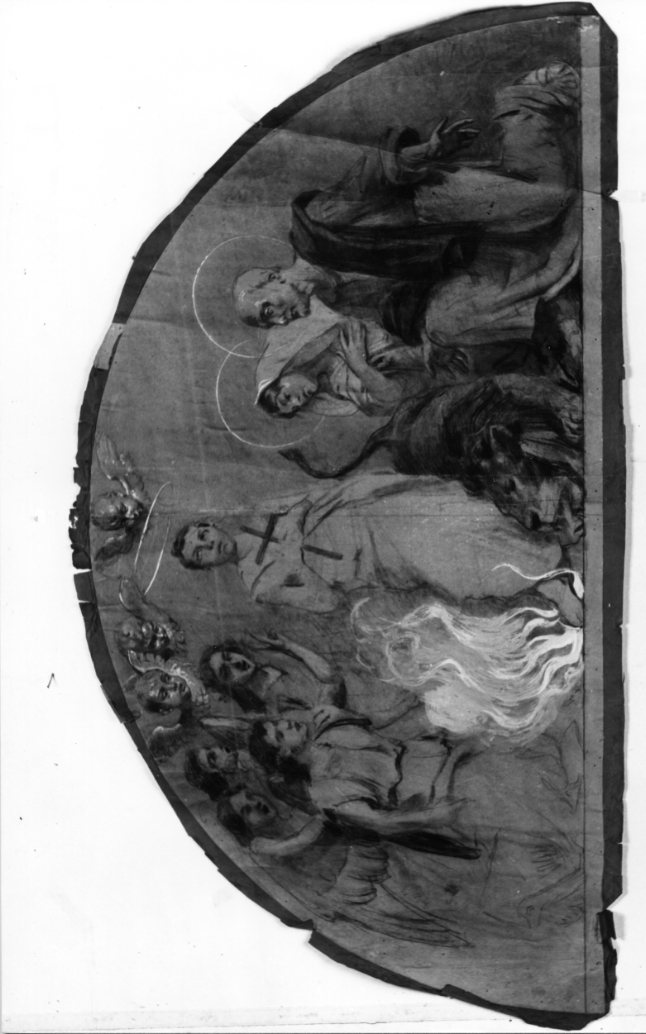 San Giovanni Battista bambino con Sant'Anna e San Gioacchino (disegno) di Vizzotto Alberti Giuseppe (inizio sec. XX)