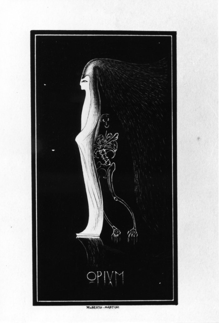 Ligeia, figura feminile sostenuta dalla Morte (disegno) di Martini Alberto (sec. XX)