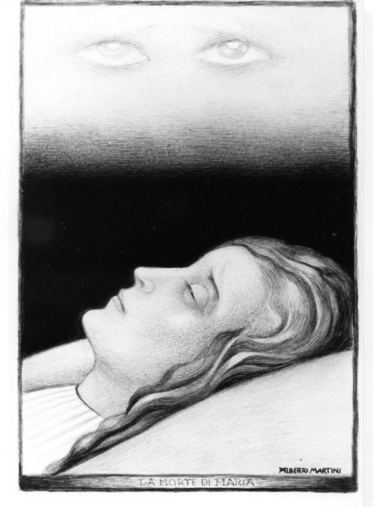 La morte di Maria, transito della Madonna (disegno) di Martini Alberto (sec. XX)