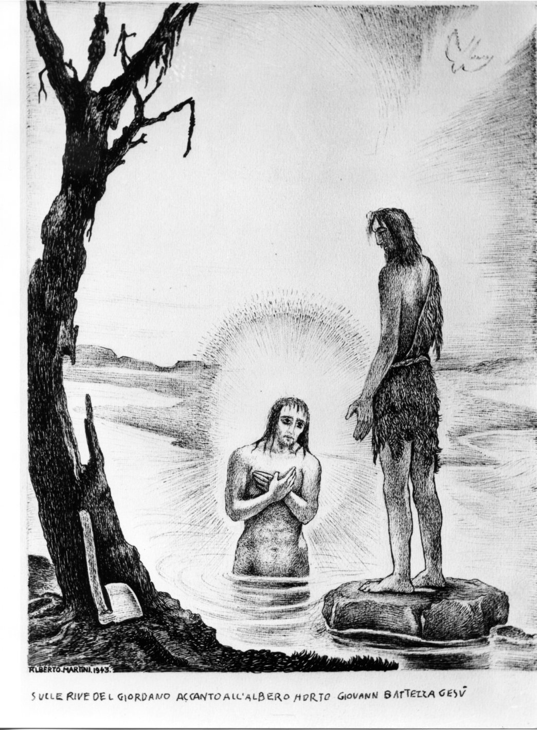 Battesimo di Gesù, battesimo di Cristo (disegno) di Martini Alberto (sec. XX)