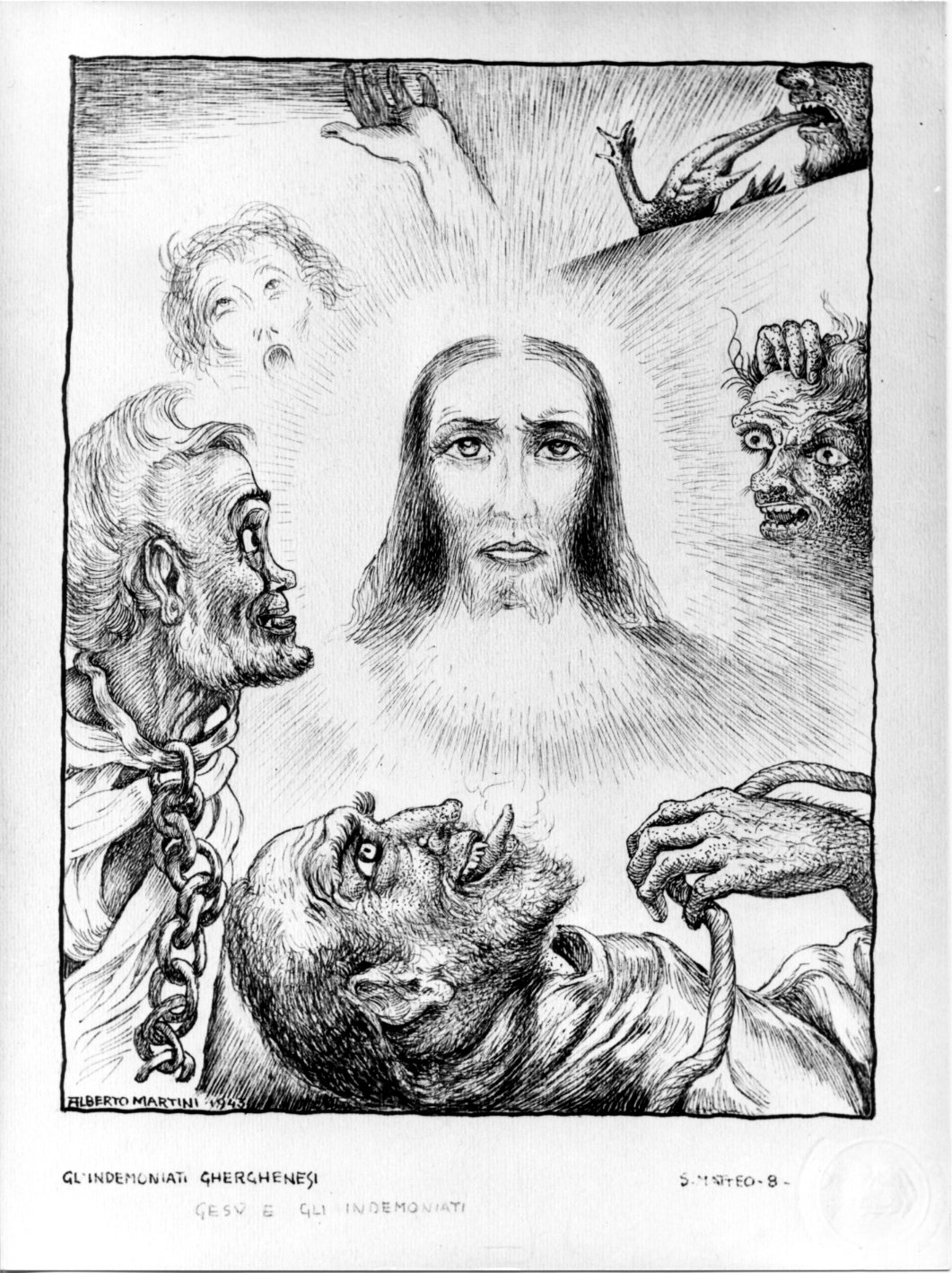 Gli indemoniati gherghenesi, Cristo guarisce gli indemoniati (disegno) di Martini Alberto (sec. XX)