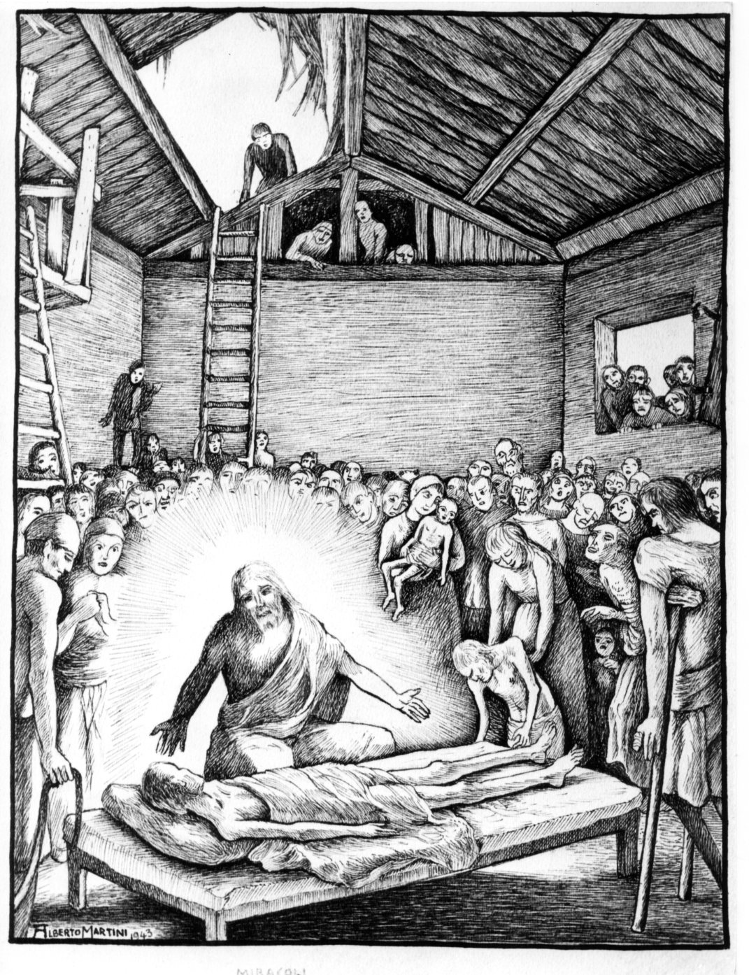 La guarigione del paralitico, Cristo guarisce il paralitico di Cafarnao (disegno) di Martini Alberto (sec. XX)