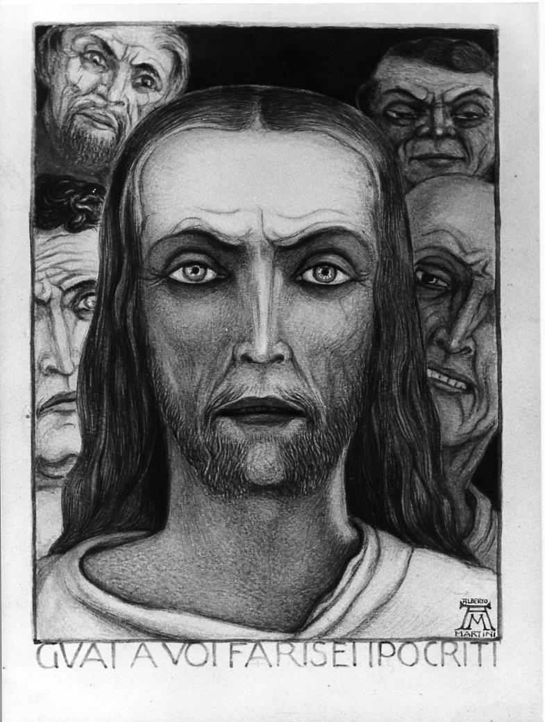 Guai a voi farisei ipocriti, Cristo e i farisei (disegno) di Martini Alberto (sec. XX)