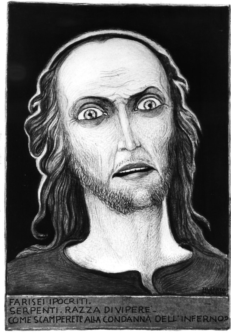 Farisei ipocriti, ira di Cristo (disegno) di Martini Alberto (sec. XX)