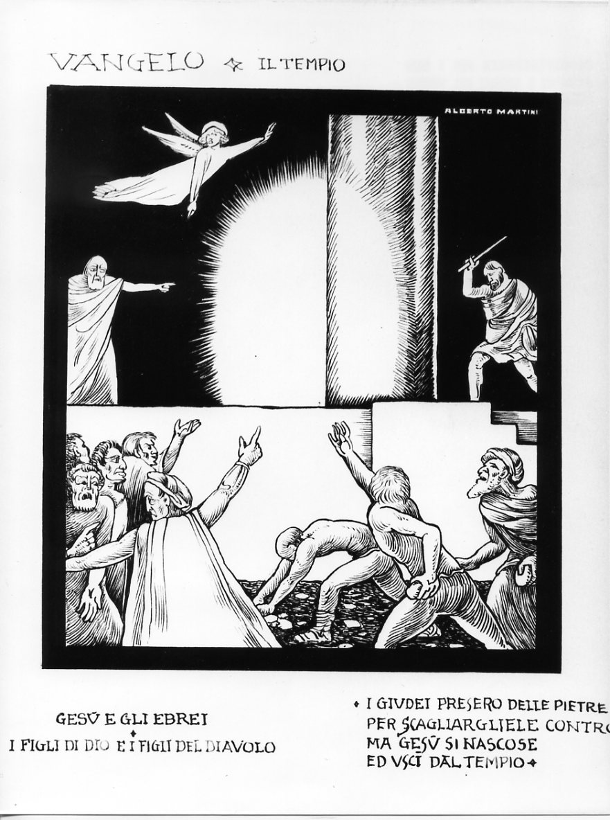 Gesù scaccia a frustate i mercanti dal tempio, Cristo caccia i mercanti dal tempio (disegno) di Martini Alberto (sec. XX)