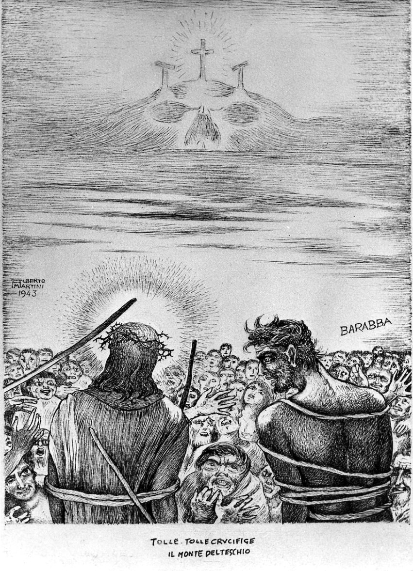 Gesù e Barabba, scelta tra Cristo e Barabba (disegno) di Martini Alberto (sec. XX)
