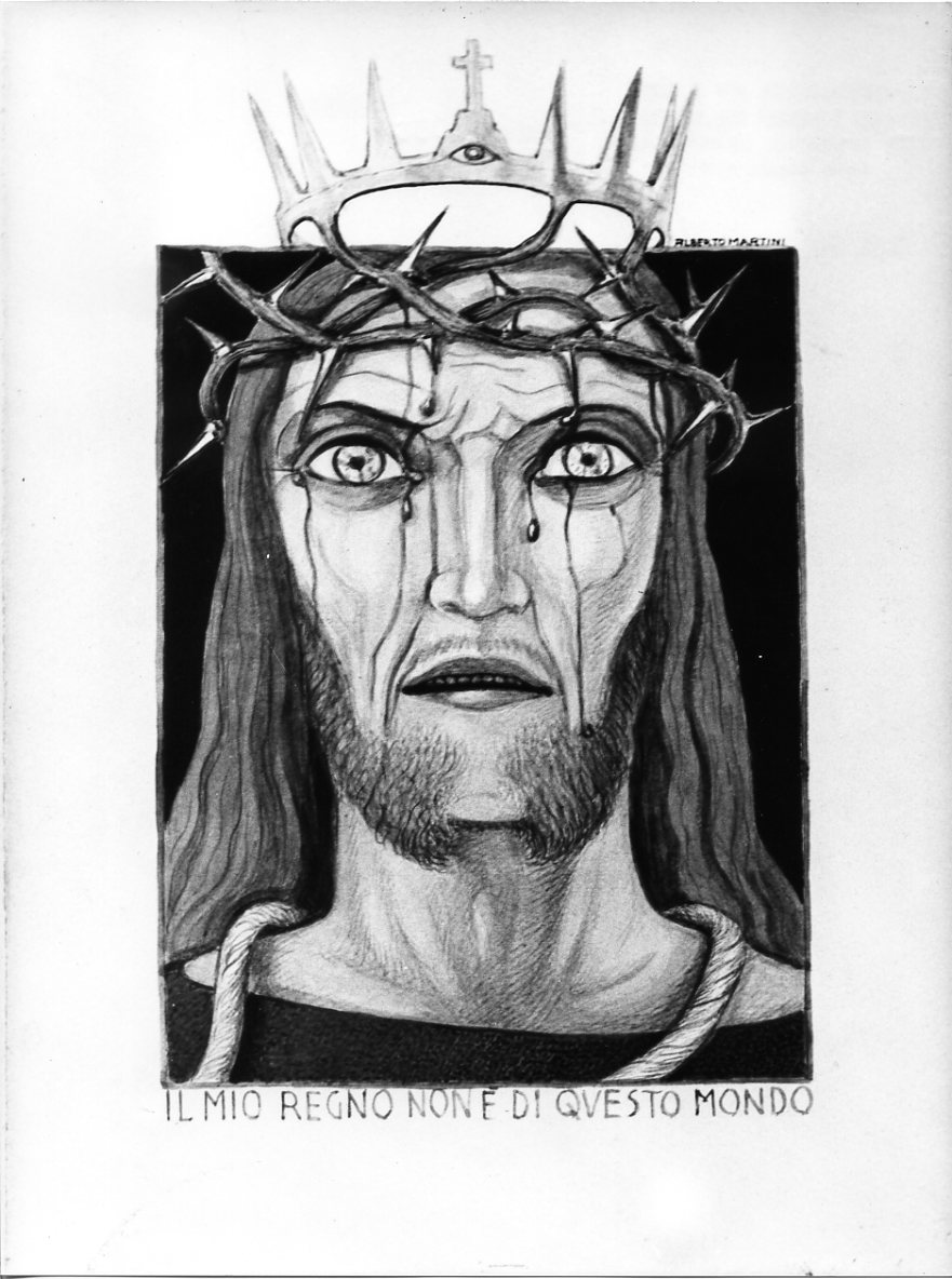 Il mio regno non è di questo mondo, Cristo coronato di spine (disegno) di Martini Alberto (sec. XX)