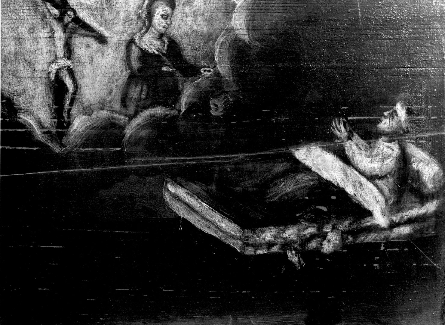 ammalato prega la Madonna e Cristo crocifisso per la guarigione (ex voto) - ambito veneto (sec. XVII)
