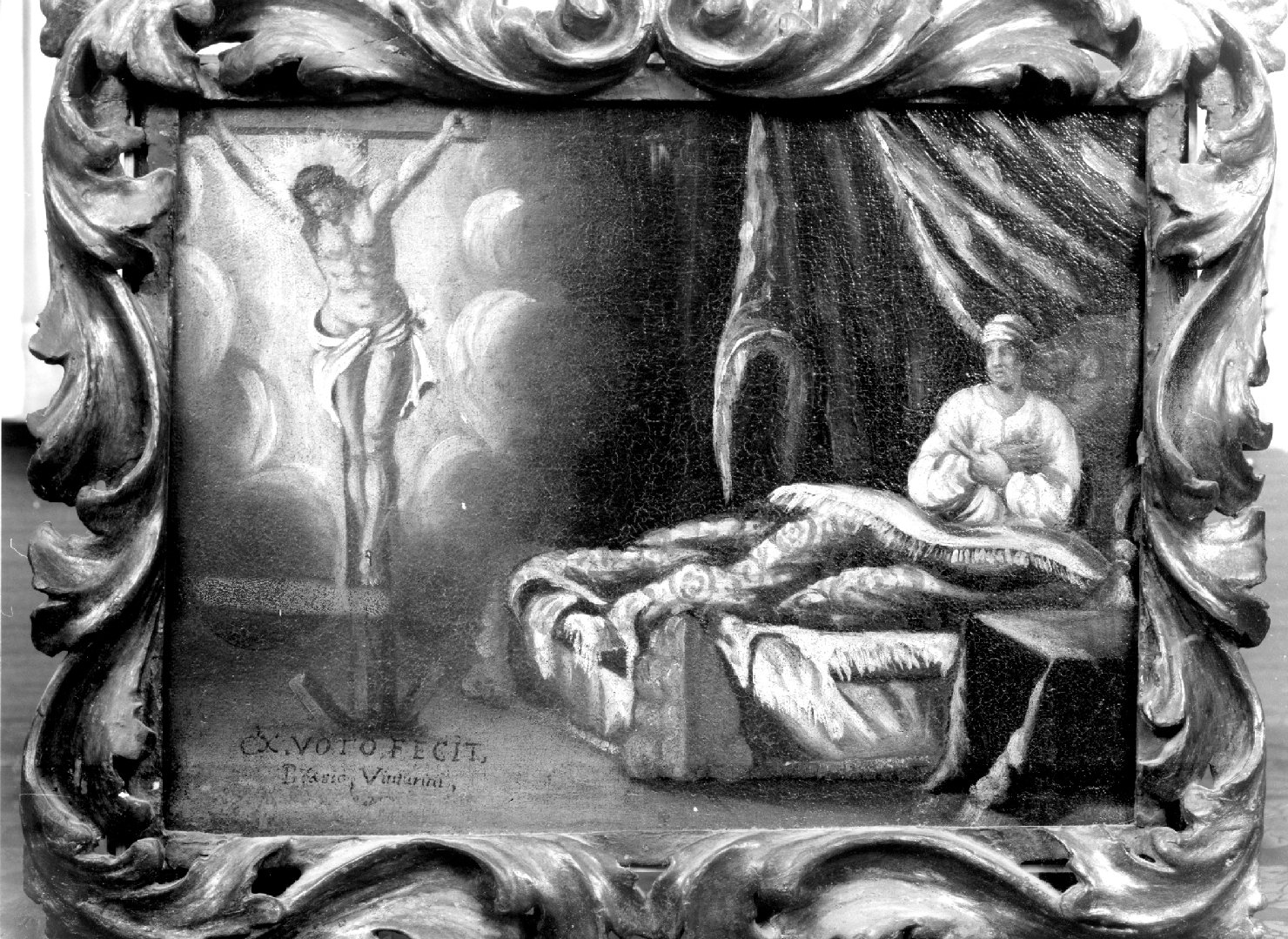 ammalata invoca Cristo crocifisso per la guarigione (ex voto) - ambito veneto (fine/inizio secc. XVII/ XVIII)