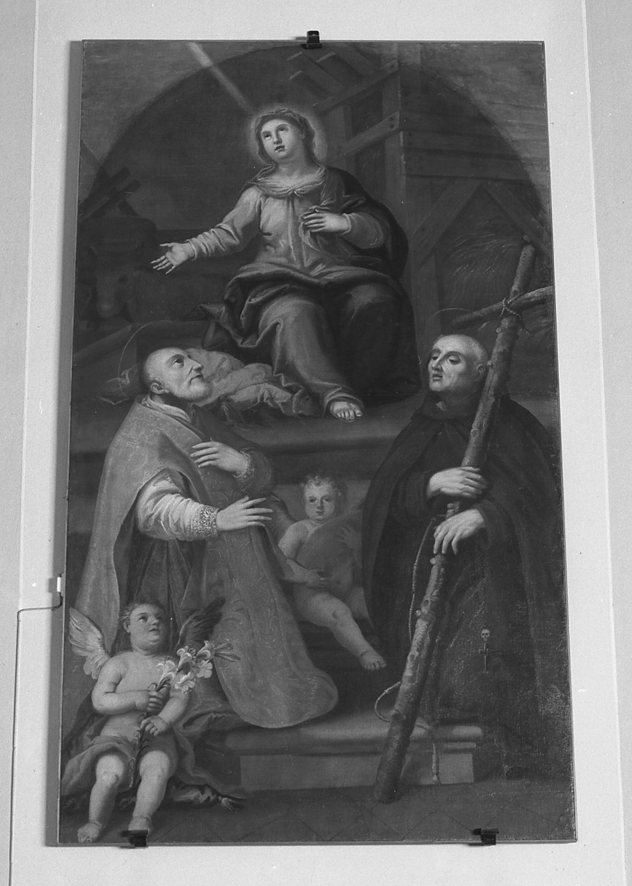 Madonna in trono con San Filippo Neri, santo e angioletti (dipinto) - ambito veneto (prima metà sec. XVIII)