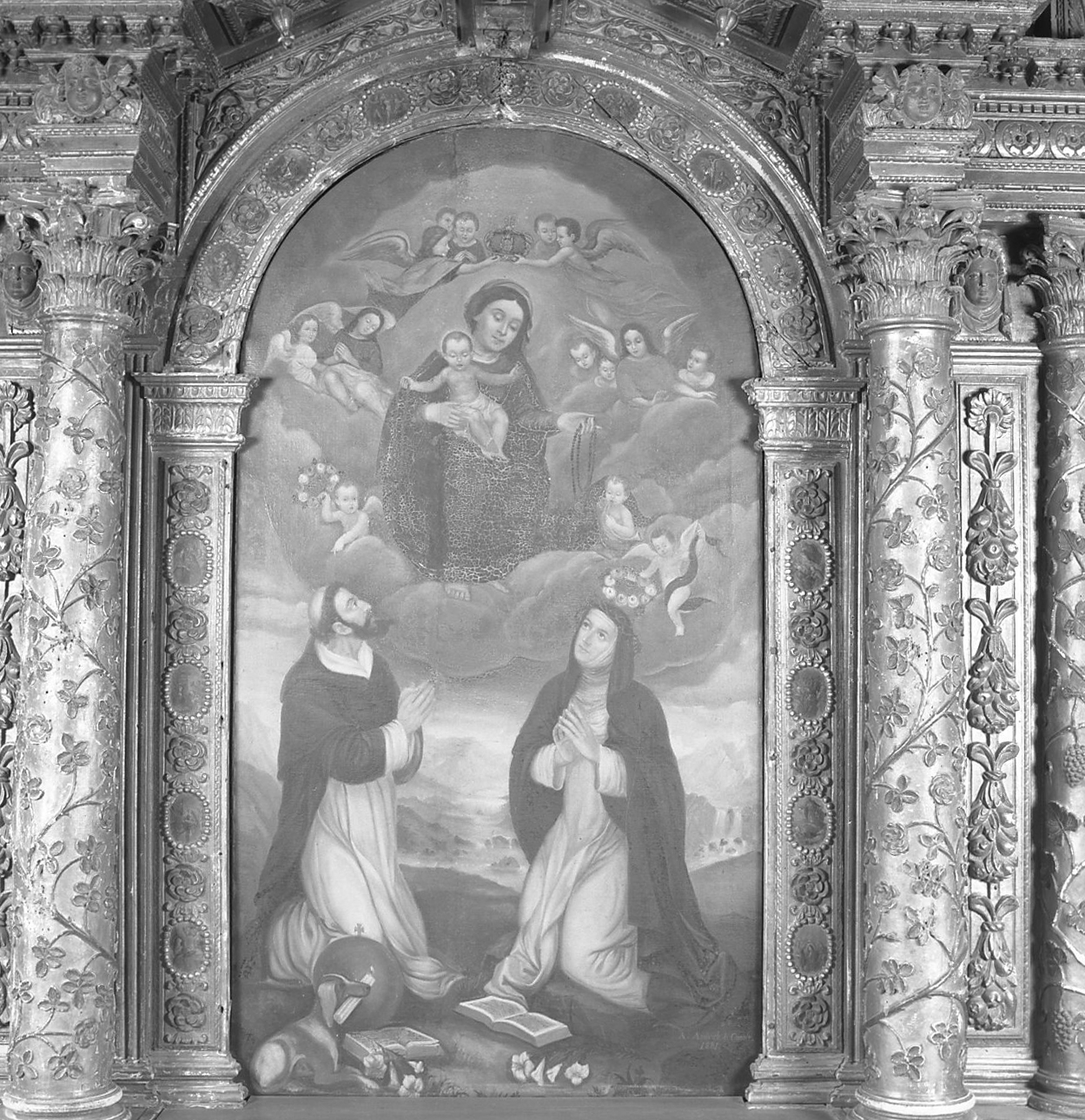 Madonna del Rosario con San Domenico e Santa Chiara (pala d'altare) di Andrich Da Canale (sec. XIX)