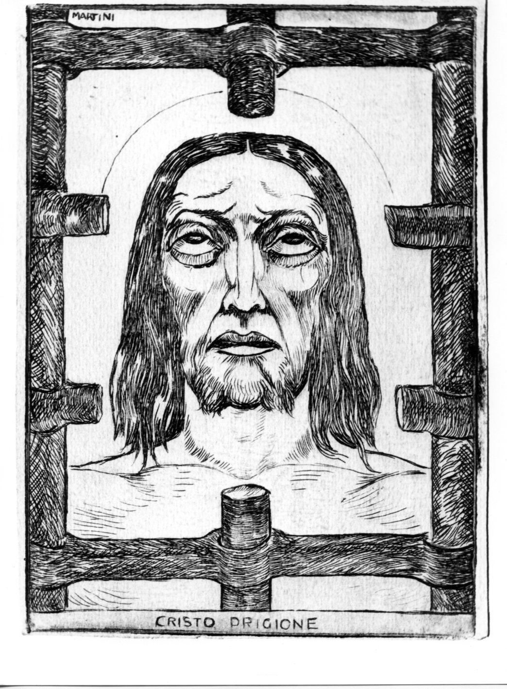 Cristo prigione, volto di Cristo (stampa) di Martini Alberto (sec. XX)