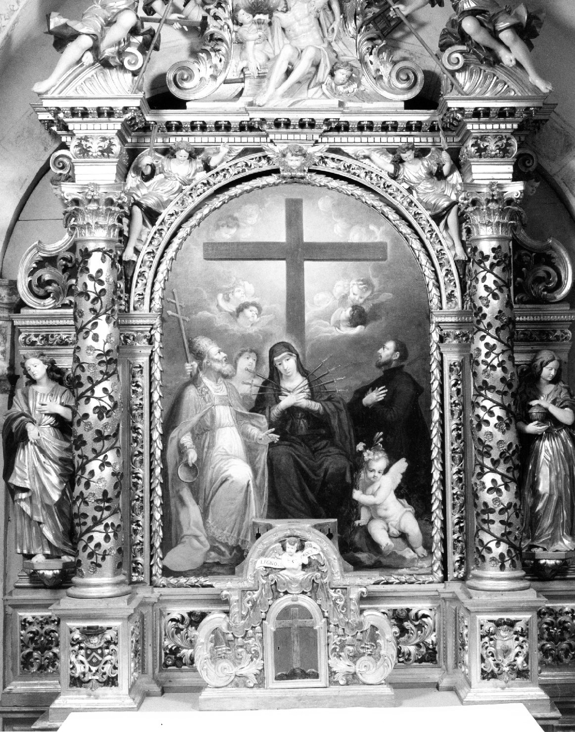 Madonna dei sette dolori tra santo Papa e santo Monaco (dipinto) - ambito veneto (prima metà sec. XVIII)