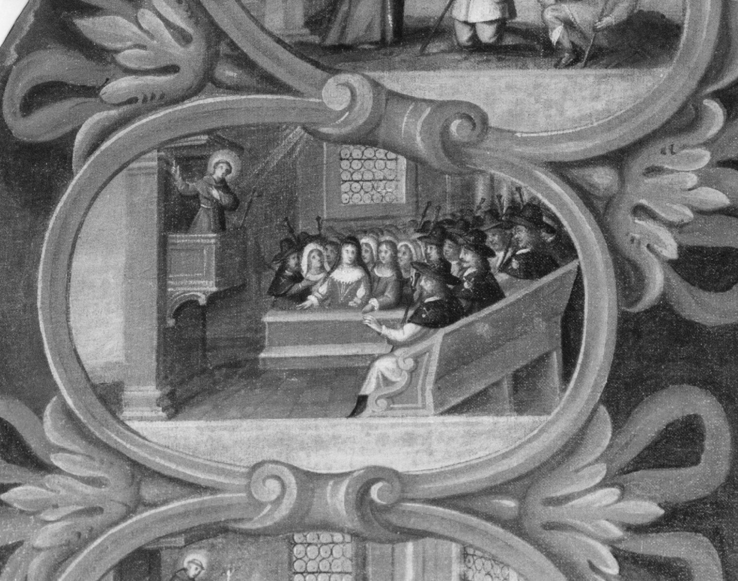 Sant' Antonio da Padova durante una predica scopre l'insidia del dia volo (dipinto, ciclo) - ambito veneto (sec. XVIII)
