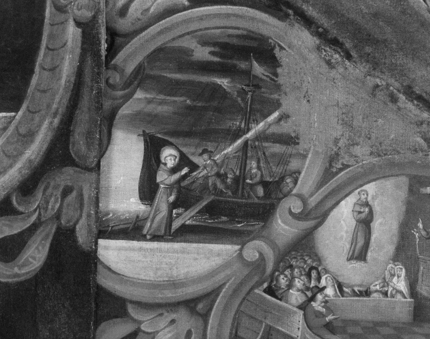 Sant' Antonio da Padova sale su di una nave e libera un indemoniato (dipinto, ciclo) - ambito veneto (sec. XVIII)