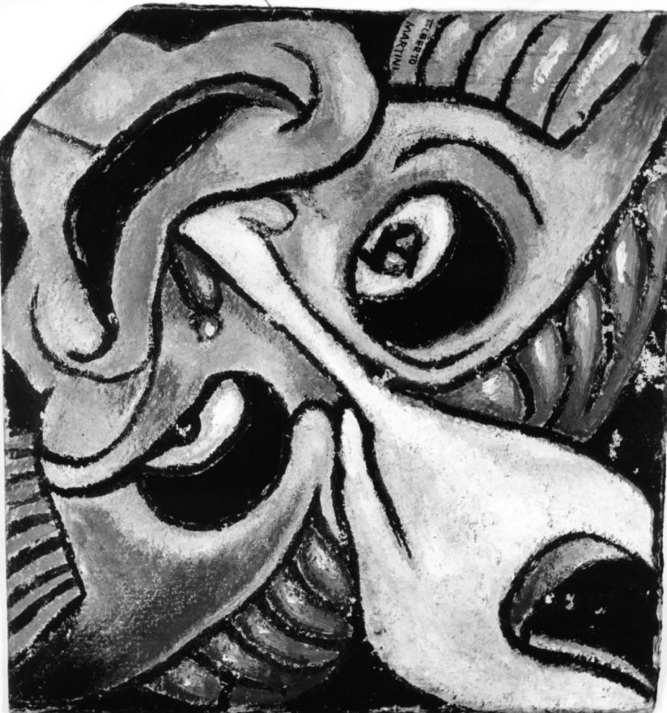 maschera teatrale (dipinto) di Martini Alberto (sec. XX)