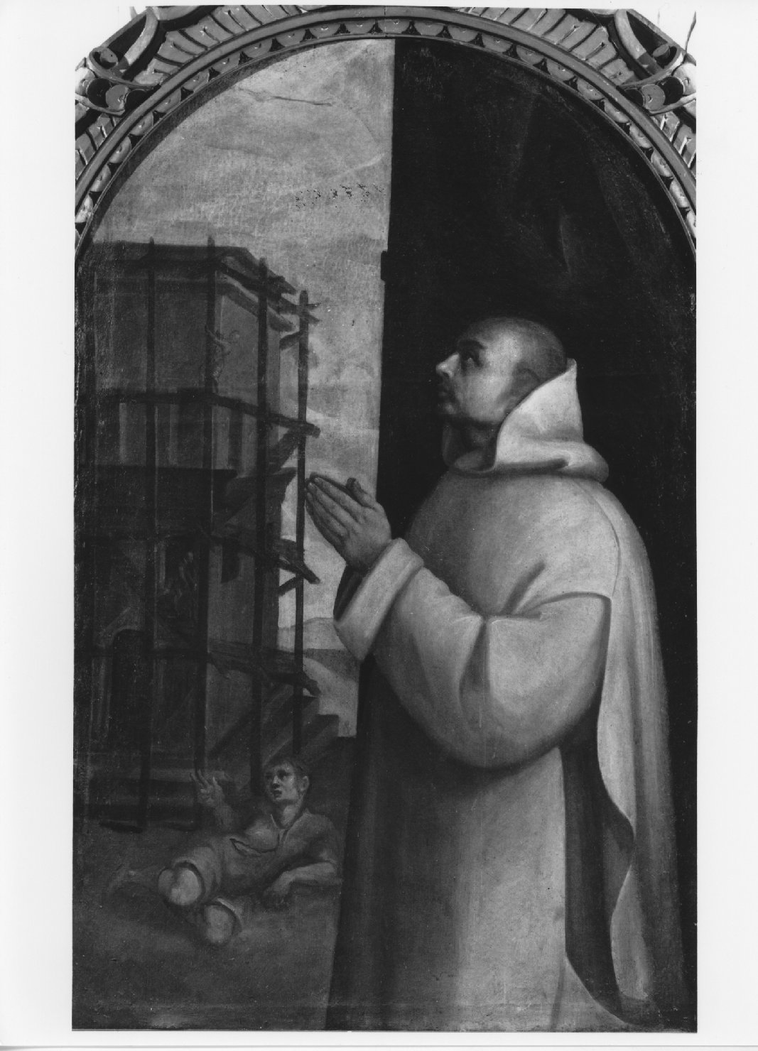 Certosino che prega per un uomo caduto dalla impalcatura (dipinto, serie) - ambito veneto (seconda metà sec. XVII)