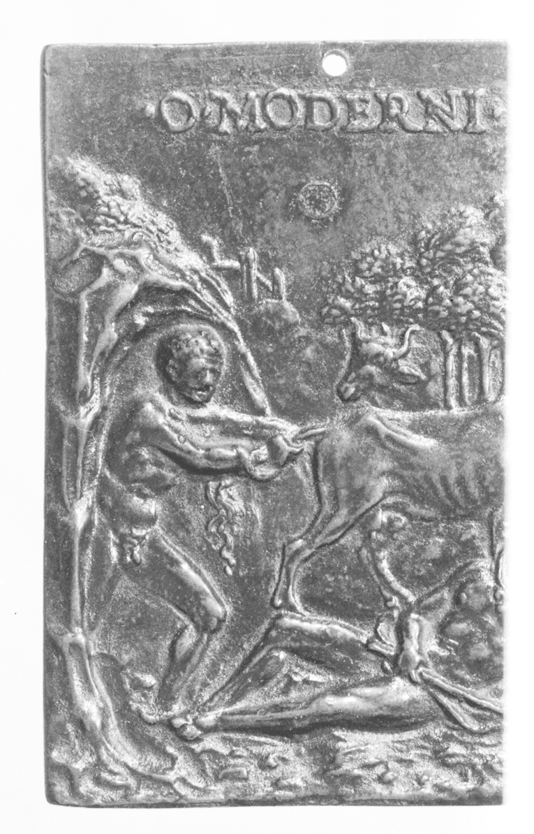 Ercole e Caco (placchetta, opera isolata) di Mondella Galeazzo detto Moderno (fine/inizio secc. XV/ XVI)