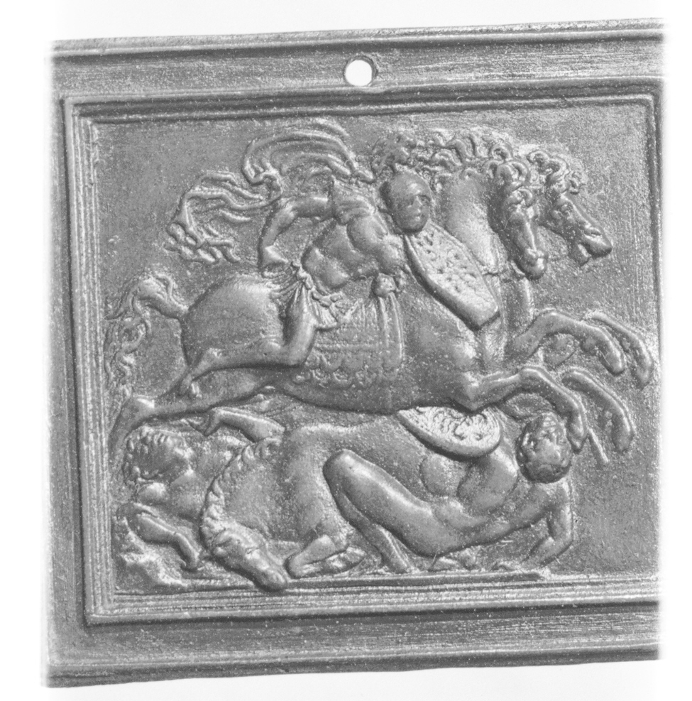 lotta di cavalieri (placchetta, opera isolata) di Mondella Galeazzo detto Moderno (fine/inizio secc. XV/ XVI)