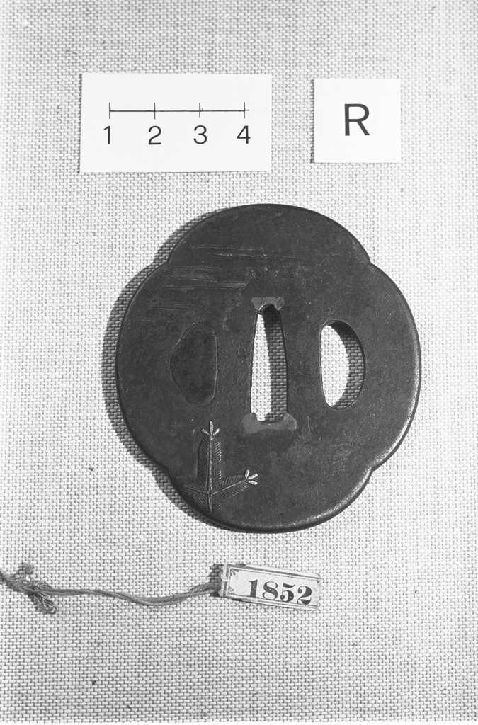 Kojima Takanori scrive sotto un ciliegio, leggenda giapponese (placchetta di spada, insieme) - ambito giapponese (secc. XVIII/ XIX)