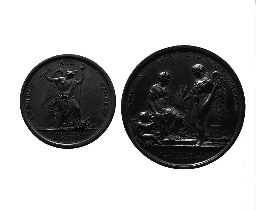 figura allegorica femminile (medaglia, elemento d'insieme) - ambito francese (sec. XIX)
