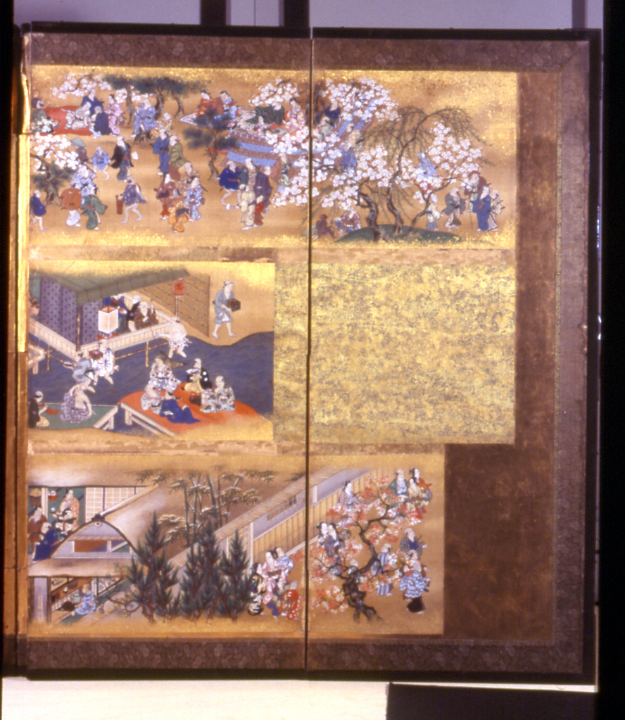 scena di vita campestre (paravento, opera isolata) di Sadashige (attribuito) (sec. XVIII)