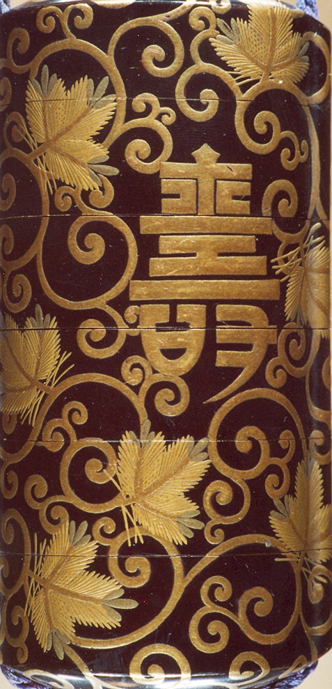 girali, foglie, caratteri (inro, opera isolata) - ambito giapponese (secc. XVII/ XIX)